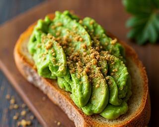 Toasted bread topped with smashed avocado and house-made dukkah