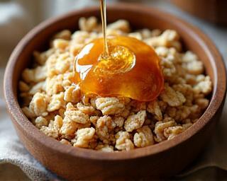 Seasonal granola bowl drizzled with local macadamia honey