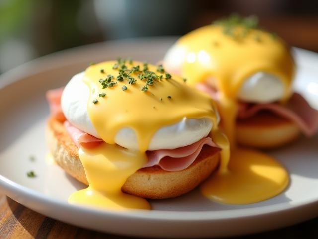 Classic Eggs Benedict with hollandaise sauce