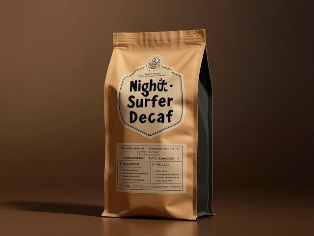 Night-Surfer Decaf coffee bag highlighting chemical-free decaffeination