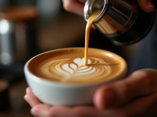 Latte art pouring beautifully in a cup